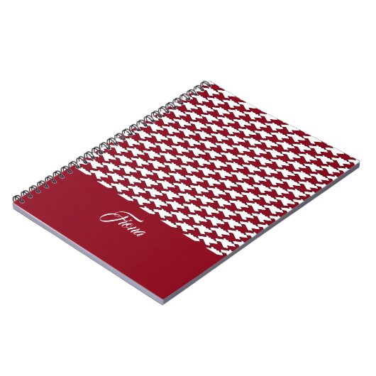 Rood en wit houndstooth patroon monogram notitieboek (Linkerzijde)