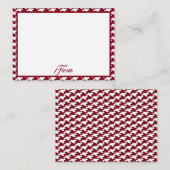 Rood en wit houndstooth patroon monogram notitiekaartje (Voorkant / Achterkant)