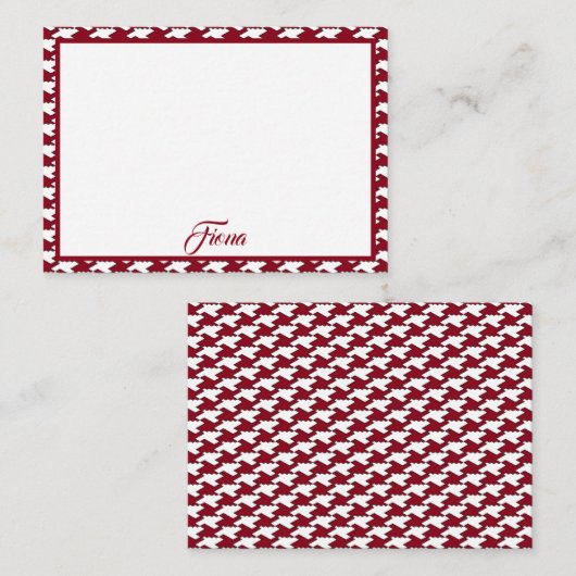 Rood en wit houndstooth patroon monogram notitiekaartje (Voorkant / Achterkant)
