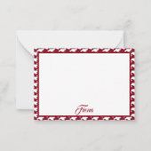 Rood en wit houndstooth patroon monogram notitiekaartje (Voorkant)