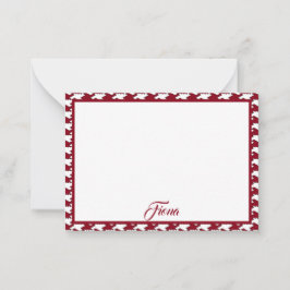 Rood en wit houndstooth patroon monogram notitiekaartje