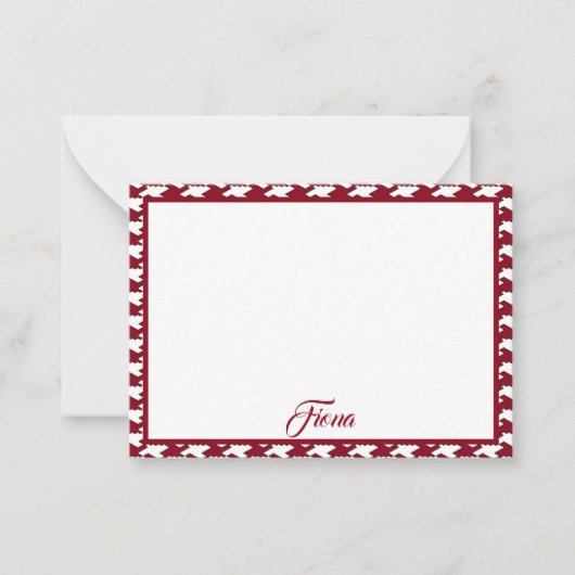 Rood en wit houndstooth patroon monogram notitiekaartje (Voorkant)