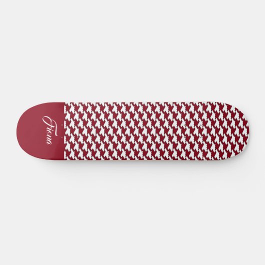 Rood en wit houndstooth patroon monogram persoonlijk skateboard (Horizontaal)
