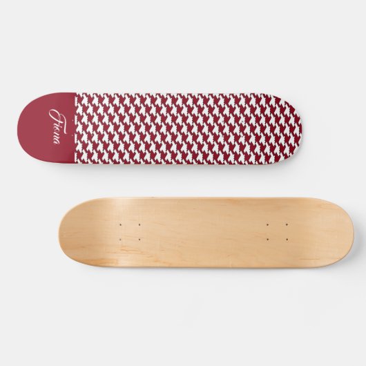 Rood en wit houndstooth patroon monogram persoonlijk skateboard (Horizontaal)