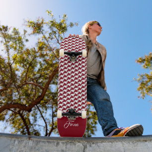 Rood en wit houndstooth patroon monogram persoonlijk skateboard