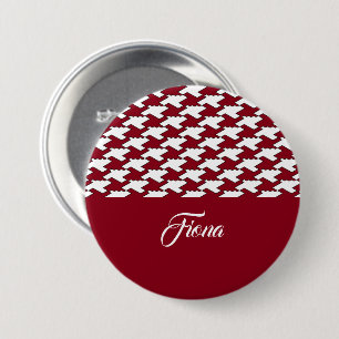 Rood en wit houndstooth patroon monogram ronde button 7,6 cm