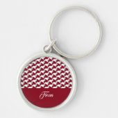 Rood en wit houndstooth patroon monogram sleutelhanger (Voorkant)