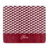 Rood en wit houndstooth patroon monogram snijplank (Voorkant)