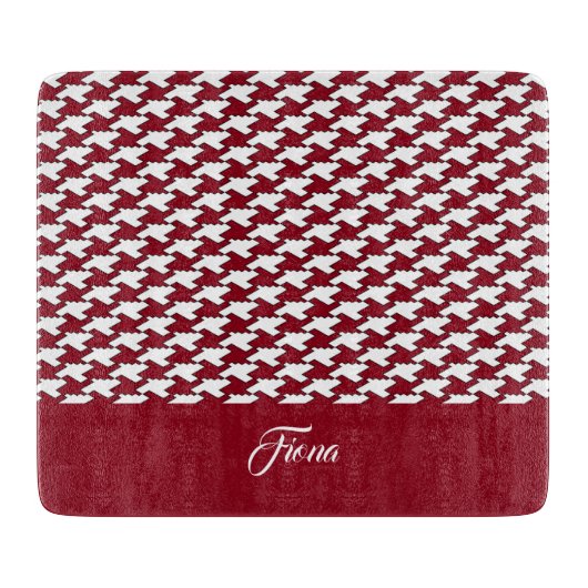 Rood en wit houndstooth patroon monogram snijplank (Voorkant)