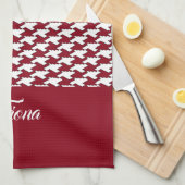 Rood en wit houndstooth patroon monogram theedoek (Quarter Fold)
