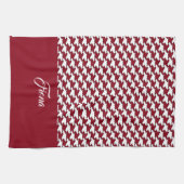 Rood en wit houndstooth patroon monogram theedoek (Horizontaal)