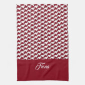 Rood en wit houndstooth patroon monogram theedoek (Verticaal)