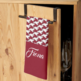 Rood en wit houndstooth patroon monogram theedoek