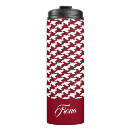 Rood en wit houndstooth patroon monogram thermosbeker