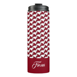 Rood en wit houndstooth patroon monogram thermosbeker