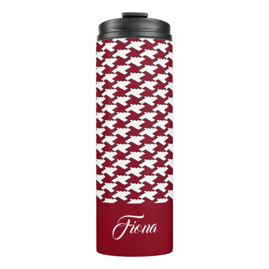 Rood en wit houndstooth patroon monogram thermosbeker (Voorkant)