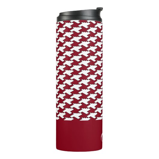 Rood en wit houndstooth patroon monogram thermosbeker (Gedraaid links)