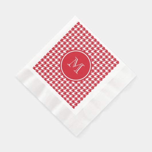 Rood en Wit Houndstooth Uw Monogram Servet (Hoek)