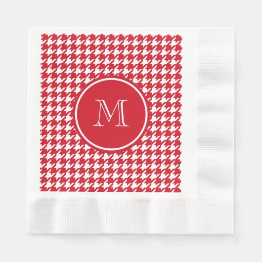 Rood en Wit Houndstooth Uw Monogram Servet (Voorkant)