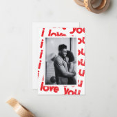 Rood en wit Ik hou van je foto Valentijn's Day Notitiekaartje (Voorkant / Achterkant in situ)