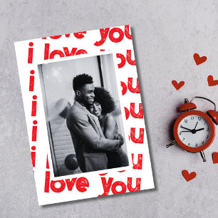 Rood en wit Ik hou van je foto Valentijn's Day Notitiekaartje