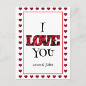 Rood en wit Ik hou van je hart Valentijnsdag Feestdagenkaart (Voorkant)
