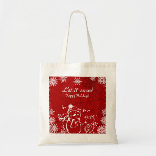 Rood en wit illustratie- Vrolijk Kerstfeest Tote Bag