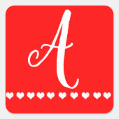 Rood en wit Initiaal Square Sticker (Voorkant)