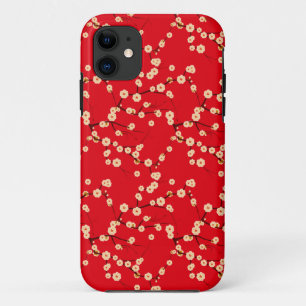 Rood en Wit Japans Kersenbloesempatroon iPhone 11 Hoesje