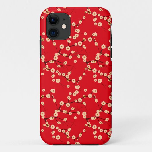 Rood en Wit Japans Kersenbloesempatroon Case-Mate iPhone Case (Achterkant)