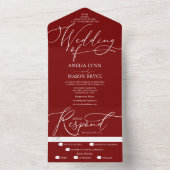Rood en wit kalligrafie script bruiloft all in one uitnodiging (Binnen)