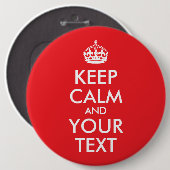 Rood en wit kalm houden en Jouw tekst Ronde Button 6,0 Cm (Voorkant /achterkant)