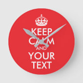 Rood en wit kalm houden en Jouw tekst Ronde Klok (Voorkant)