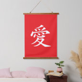 Rood en Wit Kanji Liefdessymbool Hangend Wandkleed (Slaapkamer)