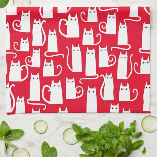 Rood en wit kat patroon theedoek (Gevouwen)