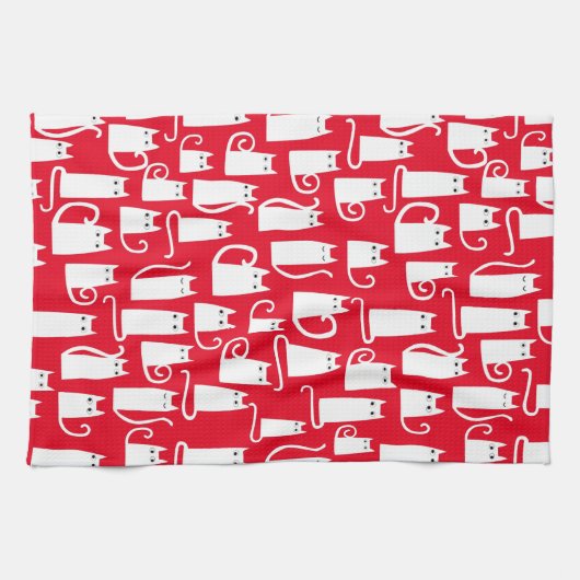 Rood en wit kat patroon theedoek (Horizontaal)