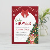 Rood en wit kerst Baby shower Kaart (Staand voorkant)