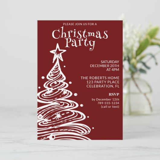 Rood en wit kerstboom feest kaart (Staand voorkant)