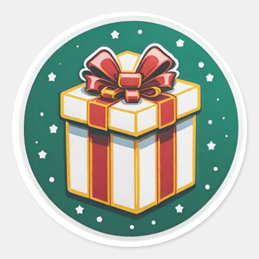 Rood en wit kerstcadeau ronde sticker (Voorkant)