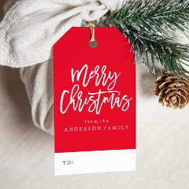Rood en wit kerstcadeaubericht cadeaulabel