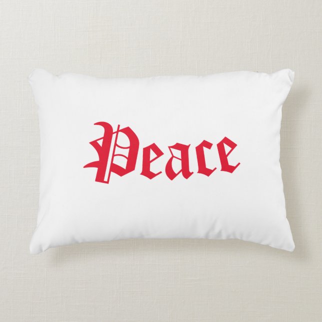  rood en wit kerstcadeautje met "Peace"-accent Accent Kussen (Voorkant)