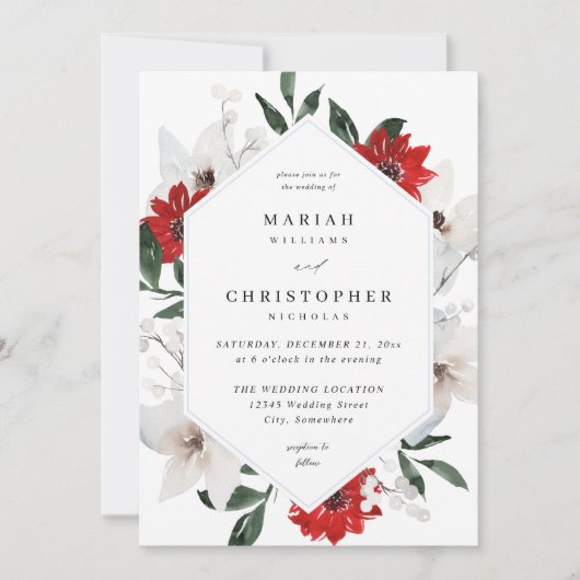 Rood en wit kerstfeest bruiloft kaart (Voorkant)