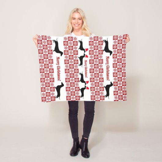 Rood en wit kerstfeest Dachshund Fleece Blanket (In situ)