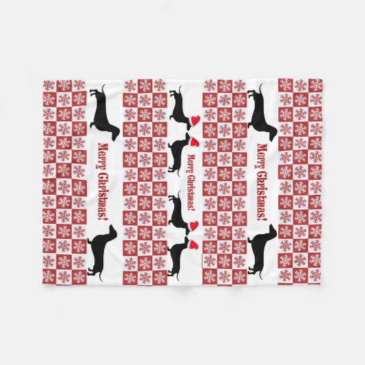 Rood en wit kerstfeest Dachshund Fleece Blanket Deken (Voorkant (Horizontaal))