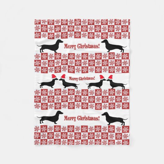 Rood en wit kerstfeest Dachshund Fleece Blanket Deken (Voorkant)