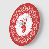 Rood en wit kerstfeest Deer White Mandala Lijst Grote Klok (Hoek)