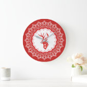 Rood en wit kerstfeest Deer White Mandala Lijst Grote Klok (Huis)