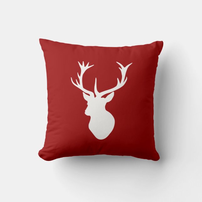 Rood en wit kerstfeest Der Stag Head Kussen (Voorkant)