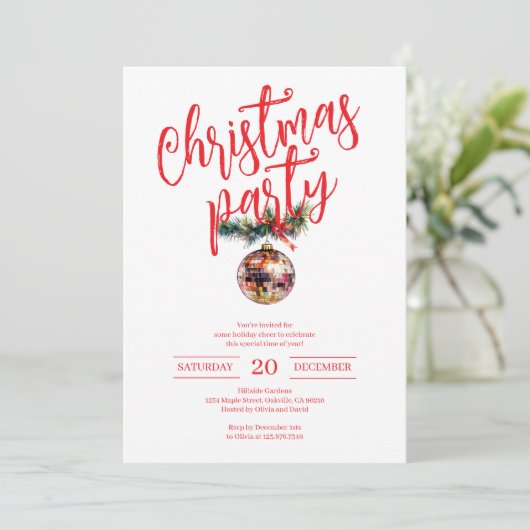 Rood en wit kerstfeest Discobal Kaart (Staand voorkant)