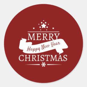 Rood en wit kerstfeest en gelukkig nieuwjaar ronde sticker